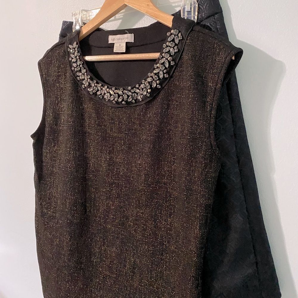 Liz Claiborne Black Jeweled Collar Tank